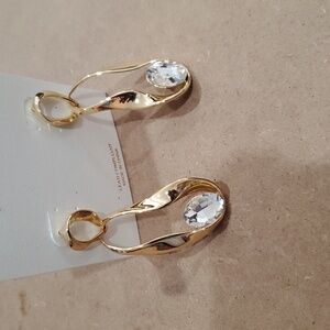 Natasha Couture oval faux diamond  gold‎ tone double loop sculpted earrings new